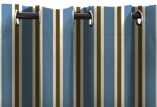 Blau/Stein Streifen wasserabweisend Garten Vorhangschal mit Ösen, 139,7 x 182,9 cm - 2