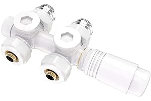 Heilmetz Vanne thermostatique，vanne universelle avec thermostat pour radiateurs，10 bar ，7 niveaux réglables, Kit de raccordement central （Blanc）