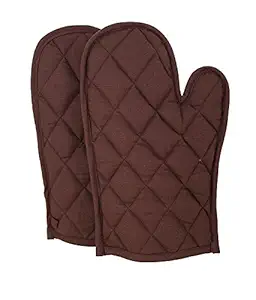 Shalinindia Cotton Oven Mitts Set Of 2 Quilted Cooking Gloves, Og02-Choco Brown, Brown, 8 X12 Inch