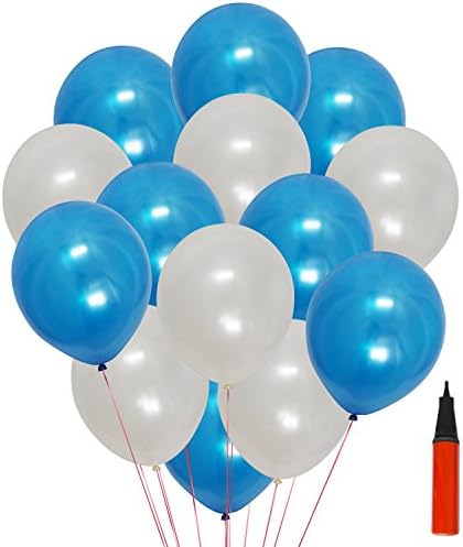 Autumn Love 200pcs 12" Bright Color Spherical Balloons with a Pump for Birthday Party Wedding Festival Celebrations Decorations - White and Blue