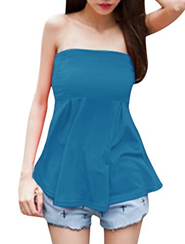 Move&Moving(TM) Ladies Strapless Elastic Bust Girth Design Pleated Flare Hem Casual Tops