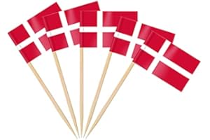 AhfuLife 100 Stück Dänemark Zahnstocher Flaggen, Dänische Deko Fahne Klein Mini Zahnstocher für 2025 Damen Fußball EM Eurovision WM Olympische Cupcake Topper Toothpick Cocktail Party Pub Deko