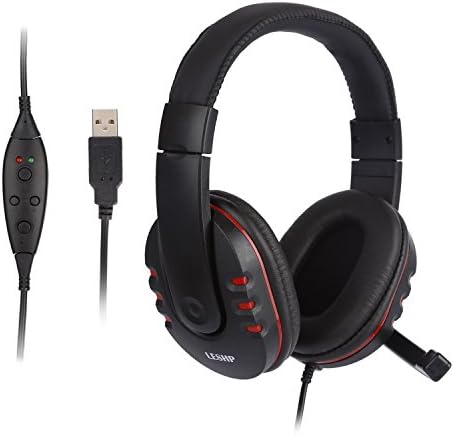 USB Gaming Headset, Footprintse Comfortable Over Ear Headphone Wired Stereo Micphone, Leather Headphone, Mic Headset for Sony/Laptop/PS3/PS4/Xbox/PC Games (Black)