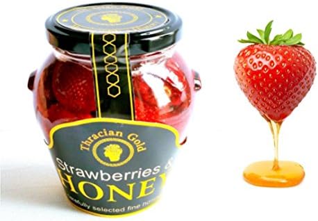 RAW NATURAL HONEY with Strawberries - No Artificial Flavours, Unprocessed, Unpasteurised 100% Natural - 380 g – Rich and Indulgent Taste - Healthy &amp; Delicious HONEY GIFT
