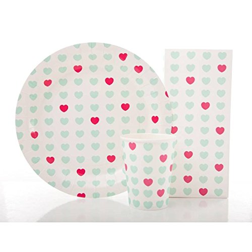 10 Sweetheart Papp-Teller mit Türkis-Blauen und Fuchsia-Rosa Herzen - 2