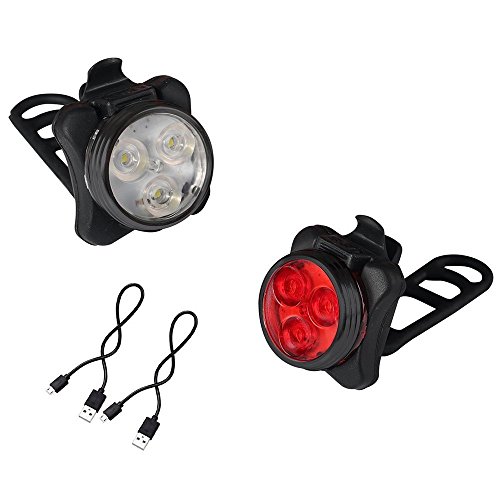 Wiederaufladbare LED Fahrradlampe, LED Frontlicht und Rücklicht Für Fahrrad, Kinderwagenbeleuchtung, USB LED Fahrradlicht Set, Fahrradbeleuchtung，350lm Wasserdichte 4 Licht-Modi 2 USB-Kabel zum Aufladen - 3