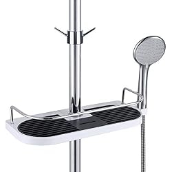 Fontic Acier Inoxydable Réglable Étagère de Douche Télescopique, Organiseur de Salle de Bain Porte-Savon pour Shampooing Savon, sans Perçage pour 19mm-25mm