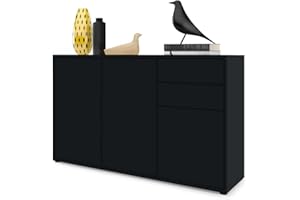 ‎VLADON Vladon Sideboard Ben V3, Kommode mit 3 Türen und 2 Schubladen, Schwarz matt/Schwarz matt (117 x 74 x 36 cm)