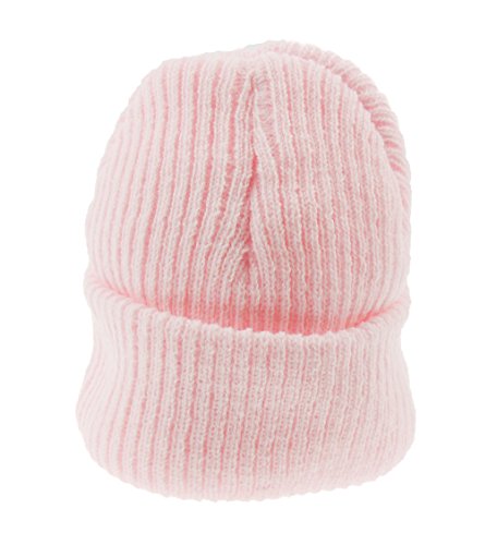 Baby Girl Boy Turn-up Knitted Beanie Hat Pink New-born