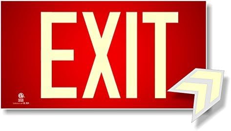 Photoluminescent Exit Sign Red - Code Approved Aluminum UL 924/IBC 2012/NFPA 101 2012 by NightBright USA