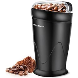 Aigostar Breath 30CFR - Moulin à café, épices et graines 100% sans BPA. Lames en acier inoxydable avec protection anti-usure. De couleur noir, puissance de 150W et capacité de 60 gr. Design exclusif.