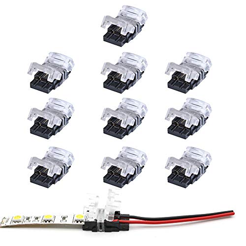 VIPMOON Paquet de 10 connecteurs de bande à LED 2 broches pour bande de couleur unique 5050 à LED non imperméable, connecteur rapide pour connexion de fil sans dénudage de fil