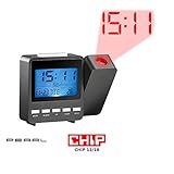 Automatische Zeiteinstellung & Umstellen auf Sommer-/Winterzeit • Projiziert die Uhrzeit per Knopfdruck auf Wand oder Decke in großen roten Leuchtziffern • Weitere Features: 24-Stunden-Anzeige, Schlummerfunktion, Wochentagsanzeige in verschiedenen Sprachen wählbar (deutsch, englisch, französisch, italienisch, spanisch, niederländisch), Zeitzonenkorrektur • Maße: 104 x 80 x 24 mm, 100 g (netto) leicht