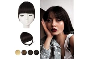 BARSDAR Clip in Fringe Human Hair 100% Real Hair Fringe Extensions Clip in French Bangs Fringe with Temples Clip on Fringe Bangs Real Hair Pieces for women Natural Color Washable/Dye-able 2#