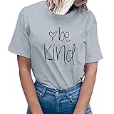 iHENGH Damen Top Bluse Bequem Lässig Mode T-Shirt Frühling Sommer Blusen Frauen seien nett Brief Print Kurzarm Tops Tee