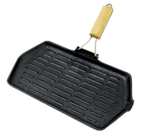 spécification Crealys 103691 Poêle grill Rectangulaire Fonte d'Acier Gourmet Onyx 21 x 35 cm Manche Bois