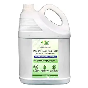 Allin Exporters Instant Hand Sanitizer 70% Isopropyl Alcohol Based Waterless Liquid Rinse-free Germ Protection Palm Handrub Home Cleaner (5000ml)