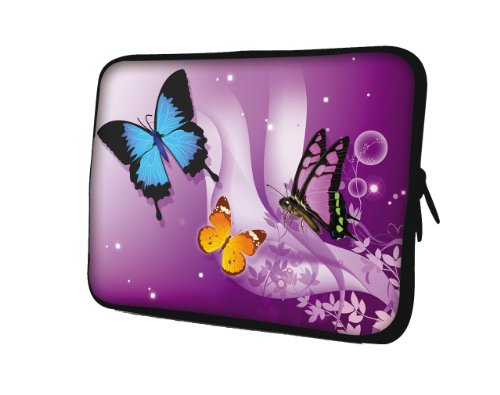 wortek Universal Notebooktasche Schutzhülle aus Neopren für Laptops bis ca. 15,4 Zoll - Schmetterling Bunt Lila