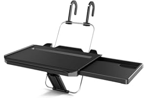 MULCORT Bandeja de volante, ranura para tabletas y vasos de bebidas, estante para el volante del coche, escritorio portátil para reposacabezas del asiento trasero con cajón, para comer, escribir, trabajar en