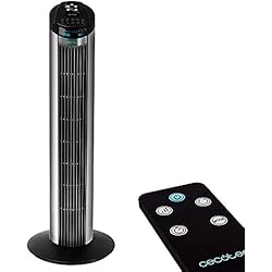 Cecotec Ventilateur Colonne ForceSilence 890 Skyline. Hauteur 33'' (84 cm), Oscillant , Moteur en Cuivre, 3 Vitesses, Minuterie 7.5 Heures , Télécommande sans Fil , 50 W.