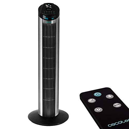 Cecotec Ventilateur Colonne ForceSilence 890 Skyline. Hauteur 33'' (75 cm), Oscillant , Moteur en Cuivre, 3 Vitesses, Minuterie 7.5 Heures , Télécommande sans Fil , 50 W.