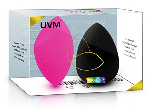 UVM 2Pack High-End Powerful Makeup Sponge Beauty Blender for Applicator, Foundation and Highlight Water Drop (Black) and Flat Edge Olive (Rose Pink)