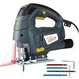 Scie Sauteuse, Ginour 800W Guide Laser, 7 Vitesse Variable, 3000 SPM, Angle Max 45°,3 lames, une Sortie de Poussière, Scie Sauteuse Electrique pour Couper Bois, Métal