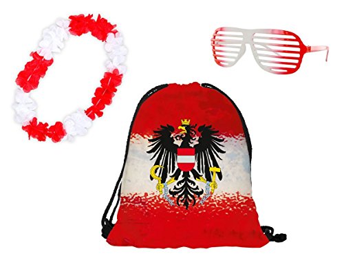 EM Fanpaket Österreich 3 tlg. Rucksack Hawaiikette Brille Fanartikel von Alsino FP-27