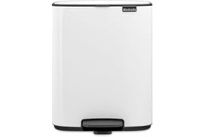 Brabantia Bo Pedal Bin 12L (White), Soft Closing Waste Bin with Light Pedal Operation, Easy to Clean Removable Plastic Inner Bucket with Free PerfectFit Rubbish Bags Included