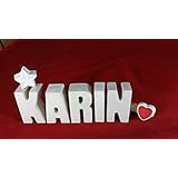 Beton, Steinguss Buchstaben 3 D Deko Namen KARIN mit Stern und Herzklammer als Geschenk verpackt! Ein ausgefallenes Geschenk zur Geburt, Taufe, Geburtstag oder auch zu anderen Anlässen.