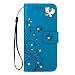 Produktbild Sweau Galaxy J7 2018 Handyhülle, Ultra Dünn PU Leder Flip Cover Wallet Schutzhülle mit Strass Butterfly Muster Innere Silikon TPU Hülle mit Lanyard Strap Lederhülle für Samsung Galaxy J7 2018