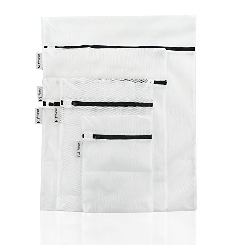 LIEBLINGSDING Waschmaschine Set 5-teilig I Dessous und Feinwäsche Wäschesack I Wäschenetze mit Reißverschluss Kochfest I Wäsche Schutzhülle für Aufbewahrung, Stoff, Weiss-schwarz, 5 Teile,