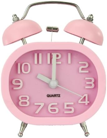 Goldfox  Fashion Oval Cute Twin Double Bell Desk Alarm Clock with Nightlight Loud Alarm for Travel Boys Girls Children Teens Heavy Sleepers (Pink)