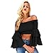 Produktbild Upxiang Damen Bluse Sexy Off-Shoulder Exposed Taille Trompete Ärmel Shirt Top Damen Holiday Short Tops (XL, Schwarz)