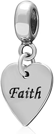 Sandcastle Charm Faith in Heart Pendant 925 Sterling Silver Charms European Beads for Snake Chain Bracelets