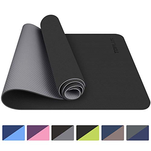 TOPLUS Tappetino da Yoga, Tappetino da Yoga Imbottito e Antiscivolo Fitness Pilates e Ginnastica con Cinturino di TPE,180 x 60 cm (Nero)