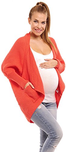Happy Mama Women's Maternity Waterfall Batwing Knit Cardigan with Pockets. 230p (Coral, ONE SIZE UK 10/12/14)
