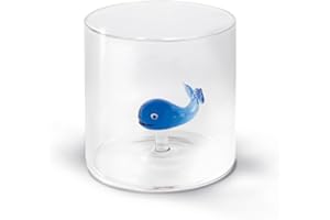 WD Lifestyle - Bicchiere in Vetro Borosilicato 250ml con Soggetto in Vetro Colorato Interno (Balena)