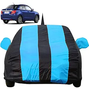 Autofact Car Body Cover for Maruti Swift Dzire (2017 to 2019) with Mirror and Antenna Pocket (Teak Blue Stripes with Navy Blue)