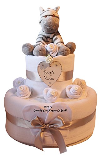 2 tier Unisex zebra Nappy Cake Baby Gift FREE Delivery