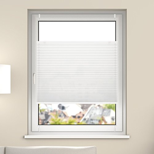 DESWIN Plissee KlemmFix - 30 x 110 cm WEISS - verspannt (inkl. 4x Klemmträger / Klemmhalter)