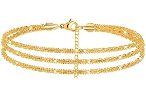 AOWVUTS Bracelet de Cheville pour Femme Chaîne de Cheville Réglable Multicouche Chaînes de Pieds Été Acier Inoxydable Imperméable pour la Plage Bijoux en Or ou Argent pour Femmes