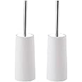 Topsky Toilet Brush with Holder, 2 Pack Compact Toilet Bowl Cleaner Brush and Holder with Stainless Steel Handle, Toilet Bowl Brush for Bathroom Storage(White)