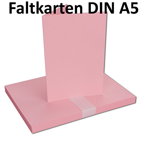 DIN A5 Faltkarten Doppelkarten - Rosa | 25 Stück | Einladungskarten - Menükarten - Blanko | 14,8 x 21 cm | formstabil | Printable für Drucker geeignet | PREMIUM Qualitätsmarke: NEUSER FarbenFroh