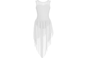 ranrann Enfant Fille Asymétrique Robe Danse Classique Justaucorps sans Manche Robe Danse Latine Robe Ballet Costume Spectacle Dancewear