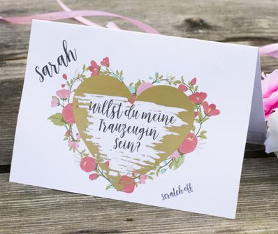 Happy Wedding Art Rubbellos Karte Willst Du meine Trauzeugin sein? Rubbelsticker Blumenkranz Hochzeit Trauzeugin Beste Freundin Einladung Karte Geschenk Idee #01