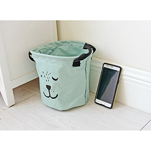 gossipboy süßem Gesicht Muster 20 x 18,4 cm klein rund Leinen & Baumwolle Stoff Wäschekorb, zusammenklappbar, Unterwäsche & kleine Gegenstände Lagerung Organizer grün - 3