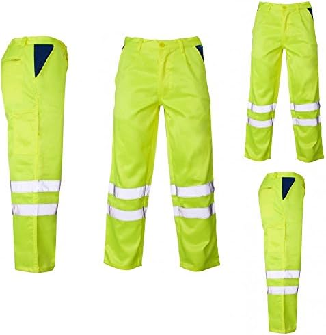 Hi Viz Visibility Work Wear Cargo Railway Highway Trousers Pants EN471 Size (W 38-40 Yellow)