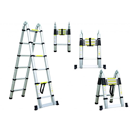 2 in 1 Stufenleiter – Teleskopleiter PRO 95 cm bis 3,80 Meter aus Aluminium – Norm EN131 - 2