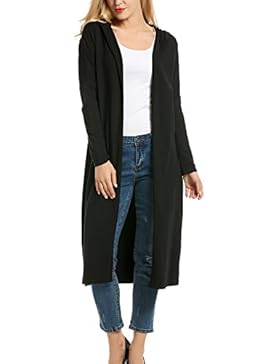 Beyove Damen Strickjacke lang Cardigan offenem V-Ausschnitt Strickmantel maxi strickmantel mit Kapuze